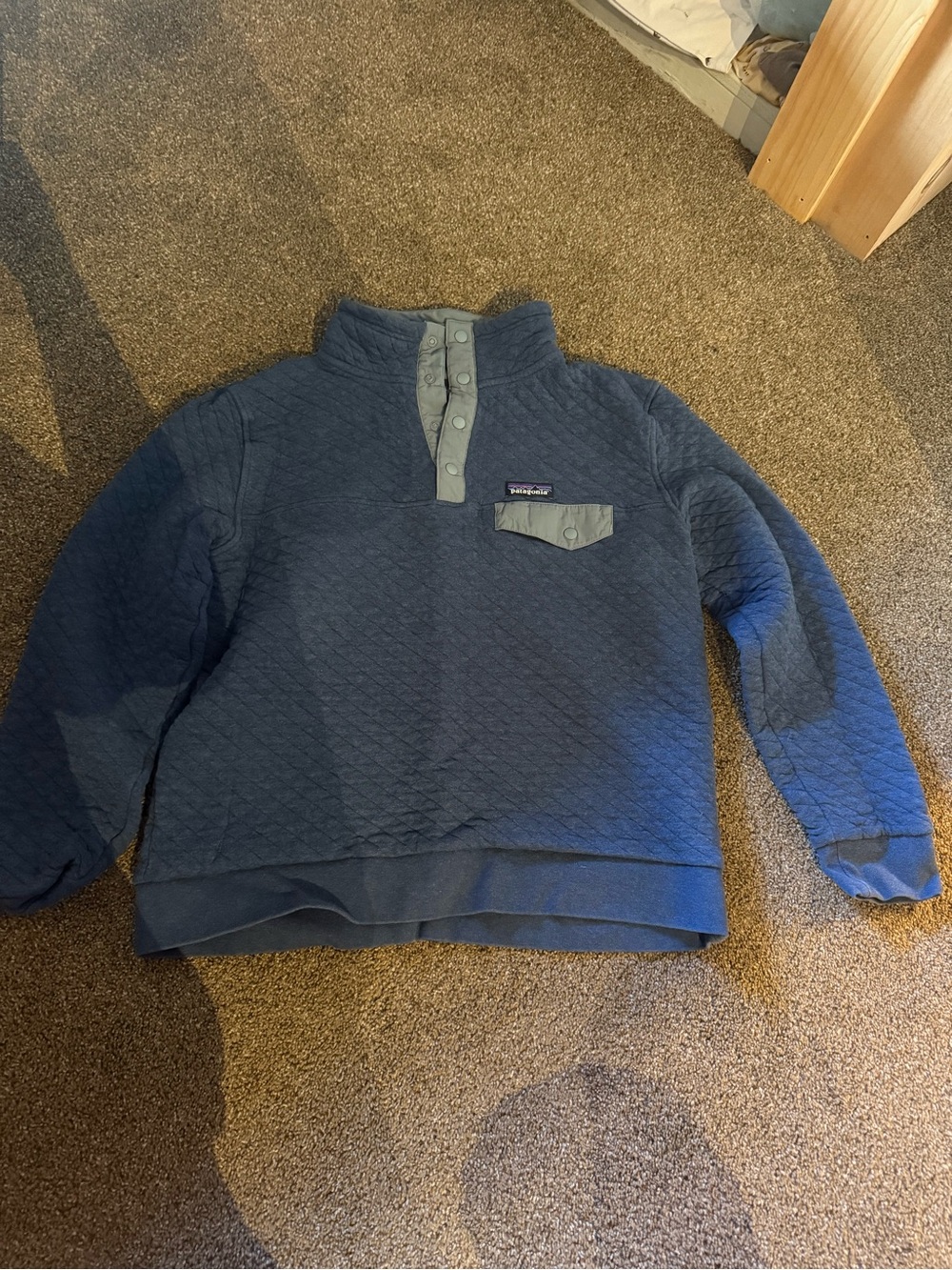 Patagonia Navy Quilted Zip Mock-Neck Sweater